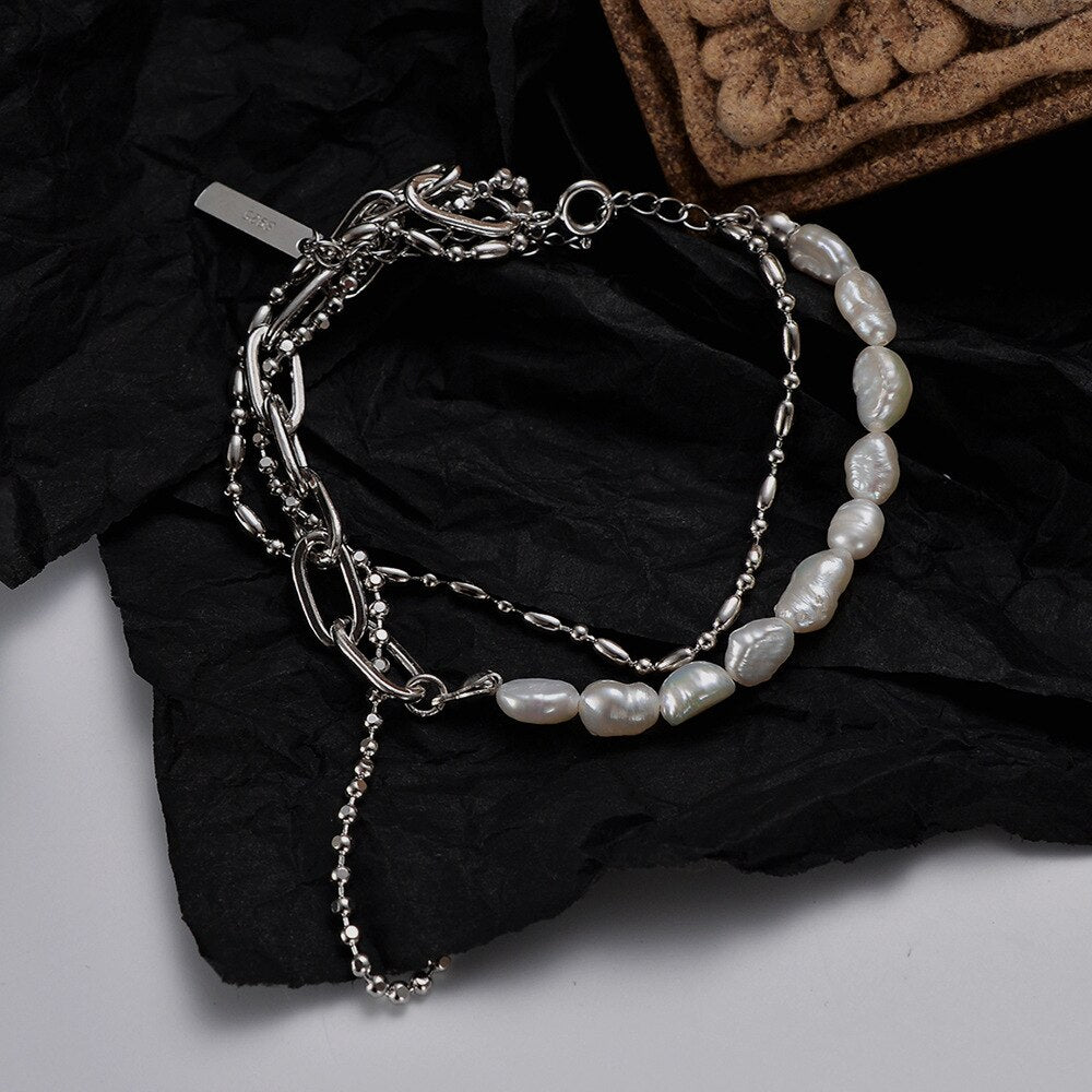 Bracelet multi-chaînes perles baroques B1035