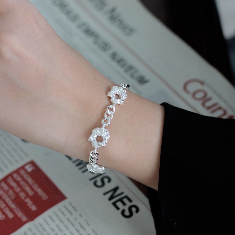 Bracelet chaîne gourmette à breloques froissées B1005