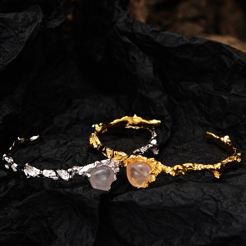 Bracelet ouvert froissé coeur agate B1050