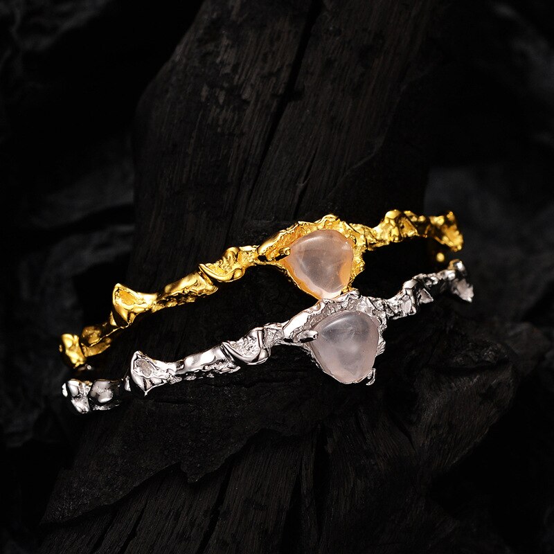 Bracelet ouvert froissé coeur agate B1050