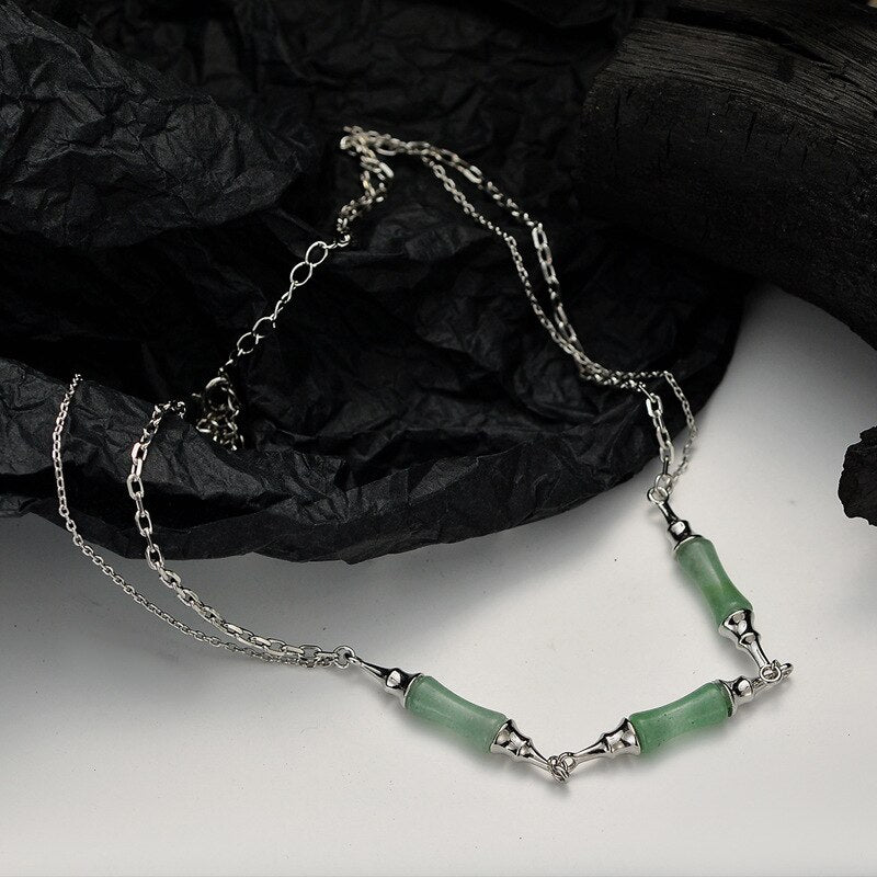 Collier noeuds de bambou jade vert N1046