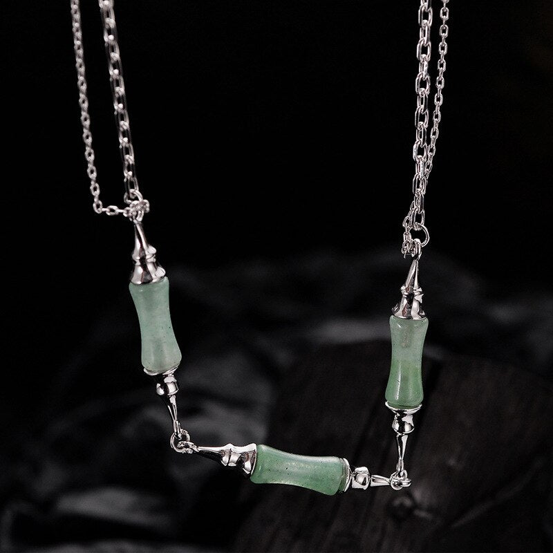Collier noeuds de bambou jade vert N1046