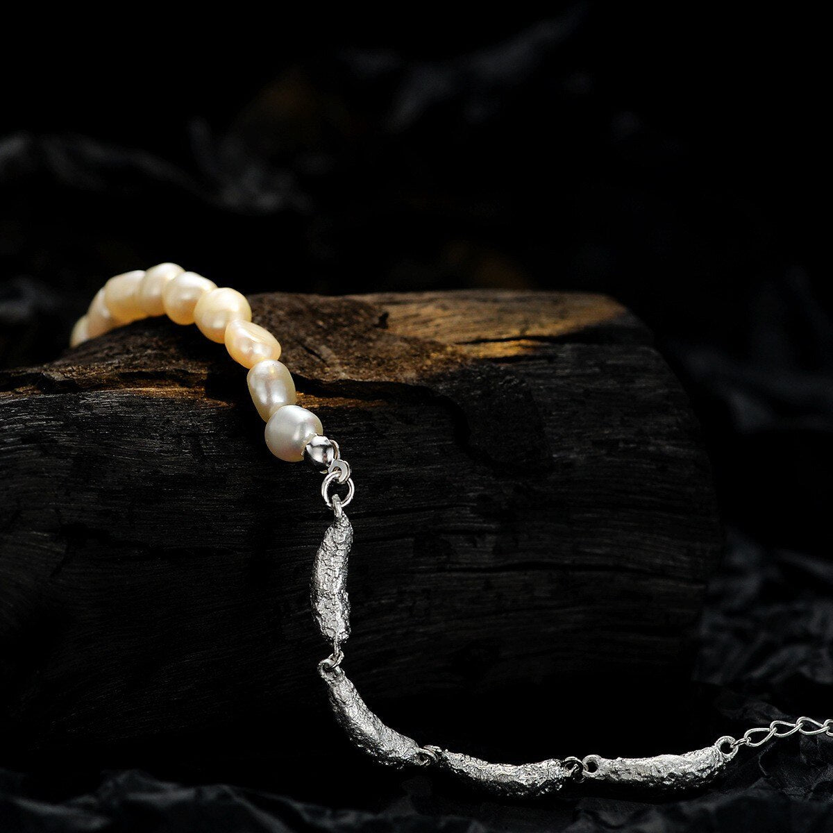 Bracelet perles baroques maillons irréguliers B1048