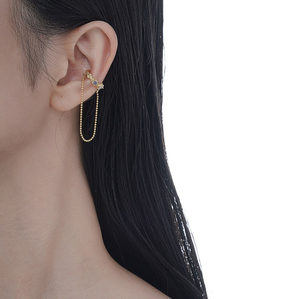 Manchette d'oreille créole en chaîne à billes texturée E1205 1 pièce