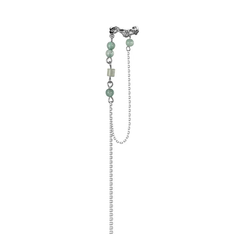 Manchette d'oreille à longue chaîne en perles de jade E1116, 1 pièce