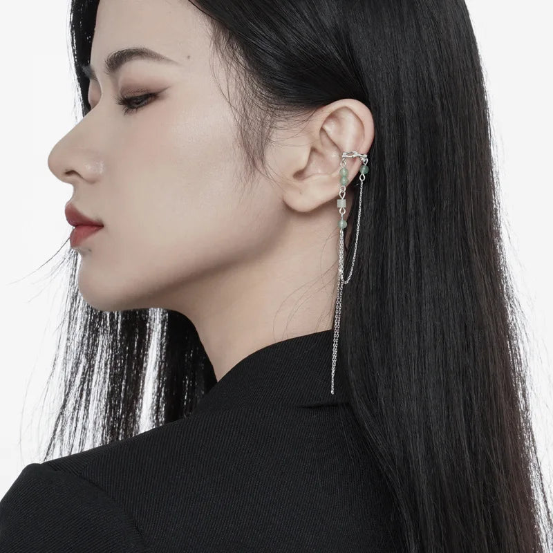 Manchette d'oreille à longue chaîne en perles de jade E1116, 1 pièce