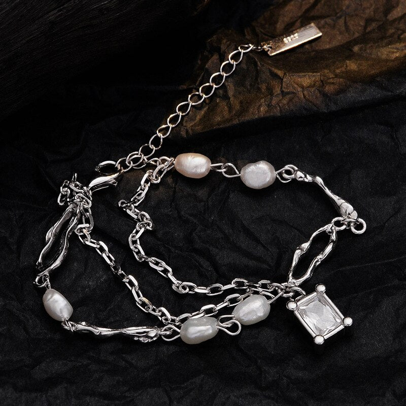 Bracelet chaînes en perles baroques B1047