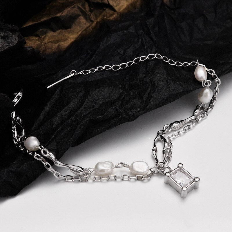 Bracelet chaînes en perles baroques B1047