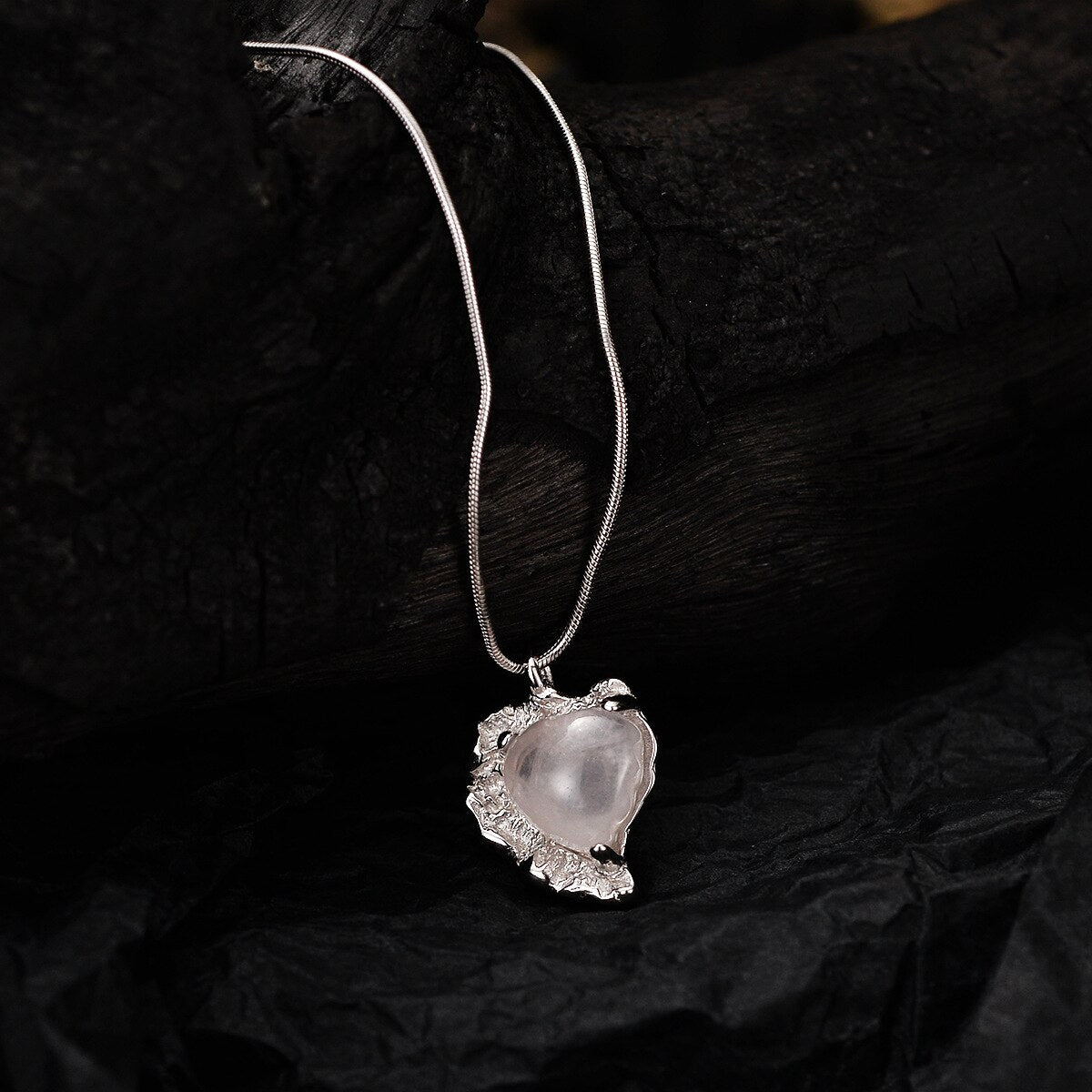 Pendentif Agate Coeur Cristal Rose N1052
