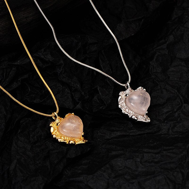 Pendentif Agate Coeur Cristal Rose N1052