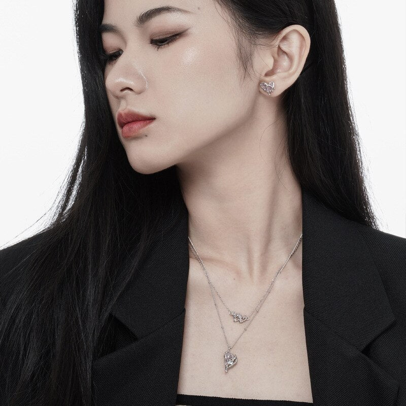 Collier Coeur Émail Rose N1002