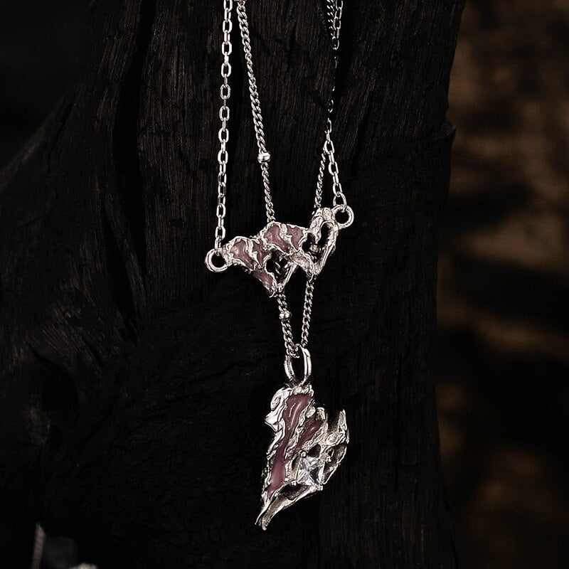 Collier Coeur Émail Rose N1002
