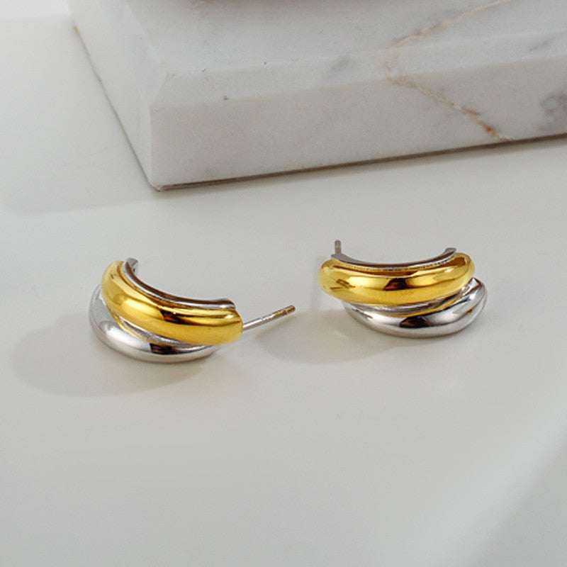 Boucles d'oreilles Huggie bicolores E1141