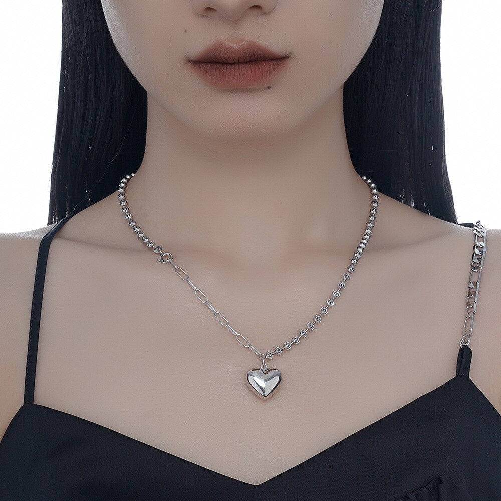 Collier chaîne boule à breloque coeur N1006