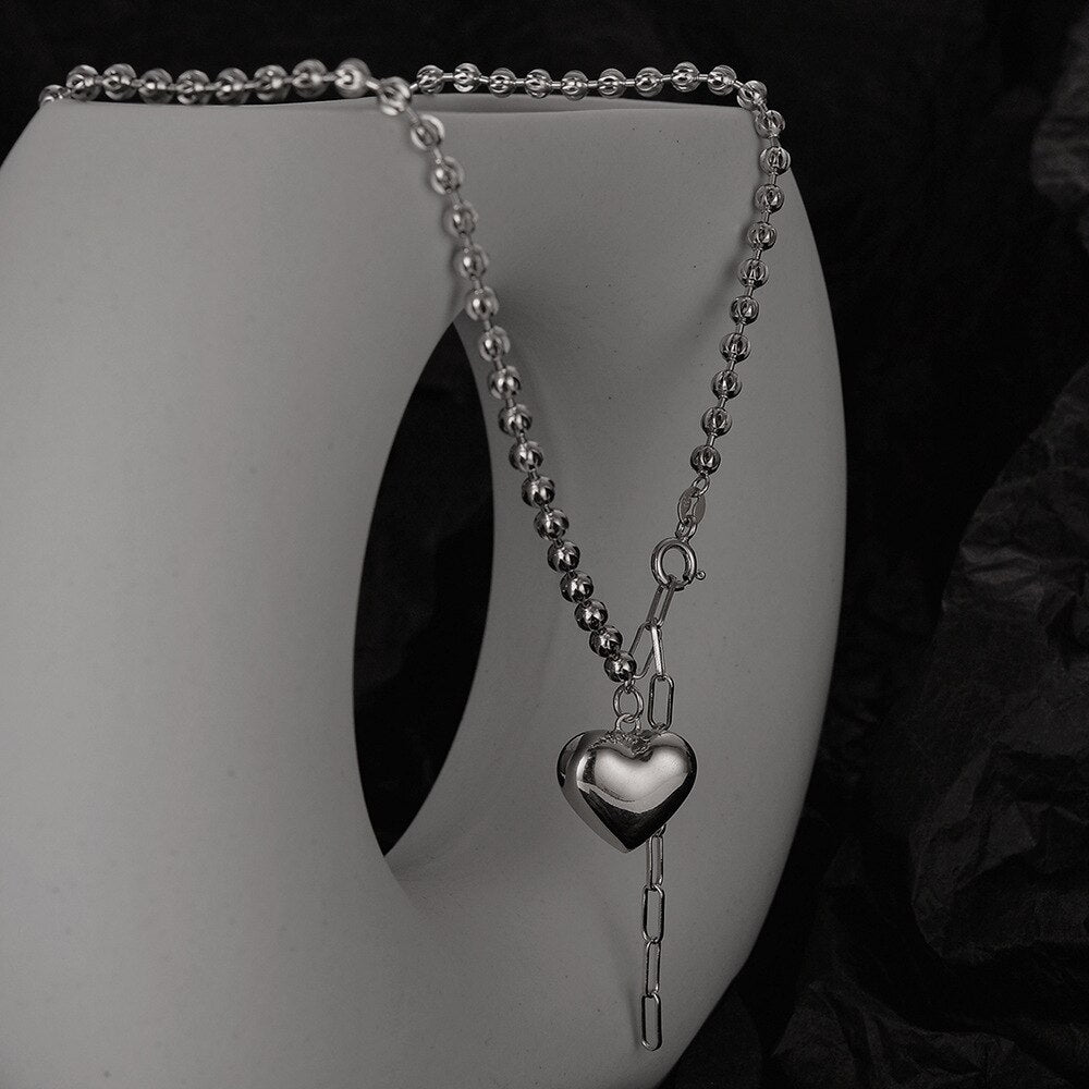 Collier chaîne boule à breloque coeur N1006