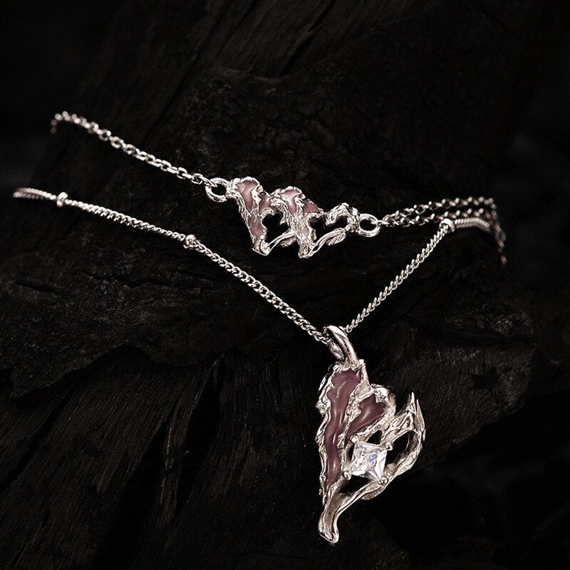 Bracelet en émail rose coeur froissé B1003