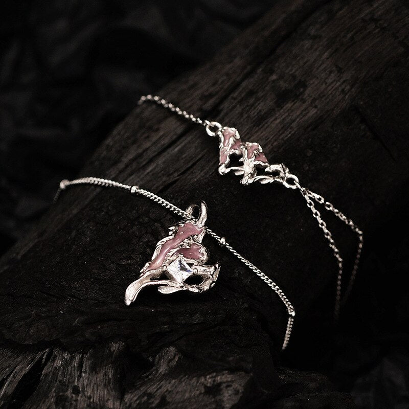Bracelet en émail rose coeur froissé B1003