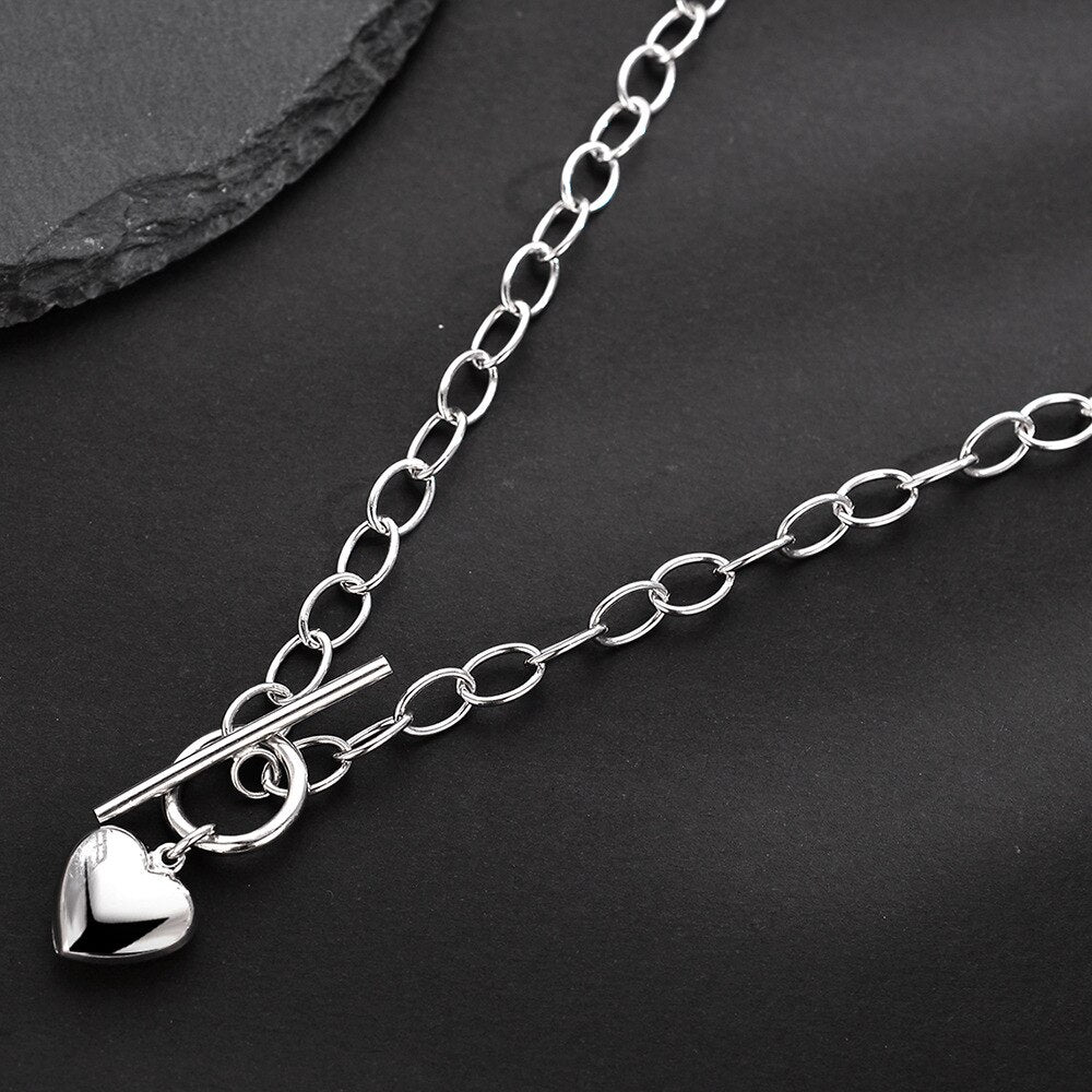 Pendentif coeur chaîne épaisse étirée N1050