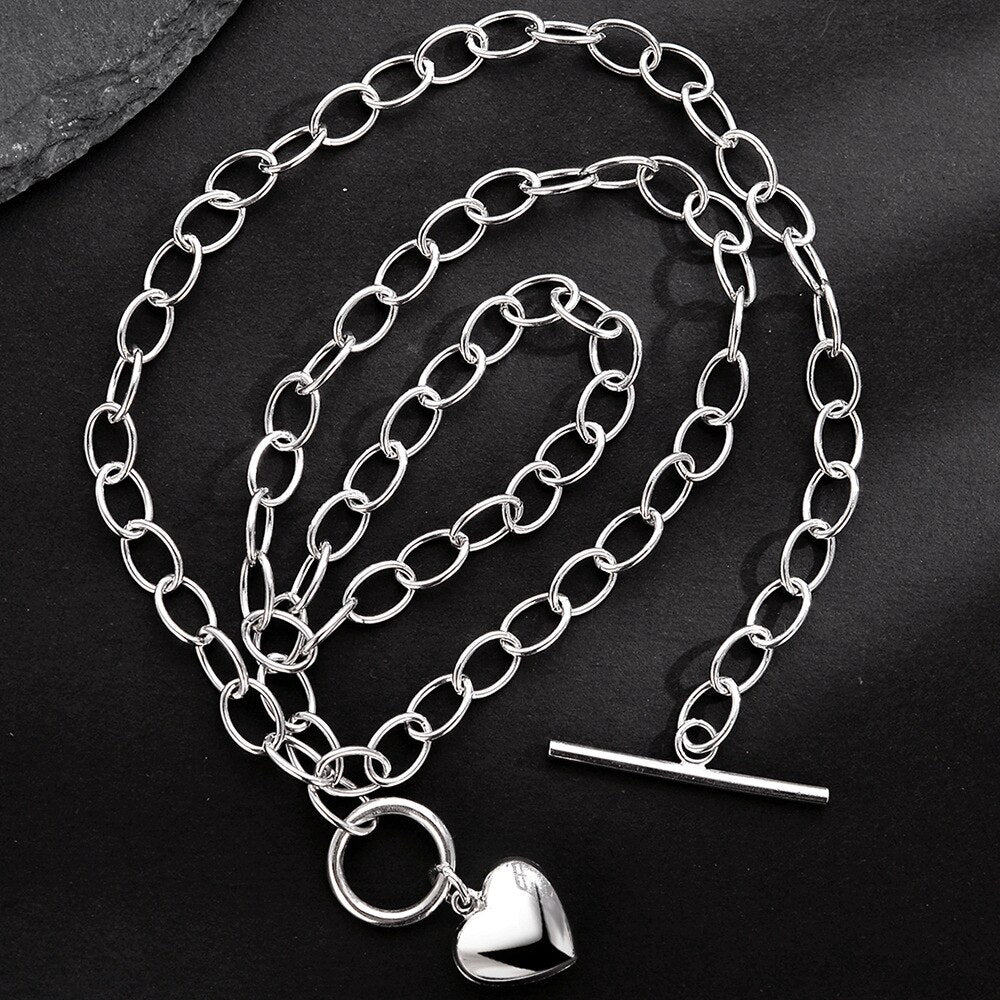 Pendentif coeur chaîne épaisse étirée N1050