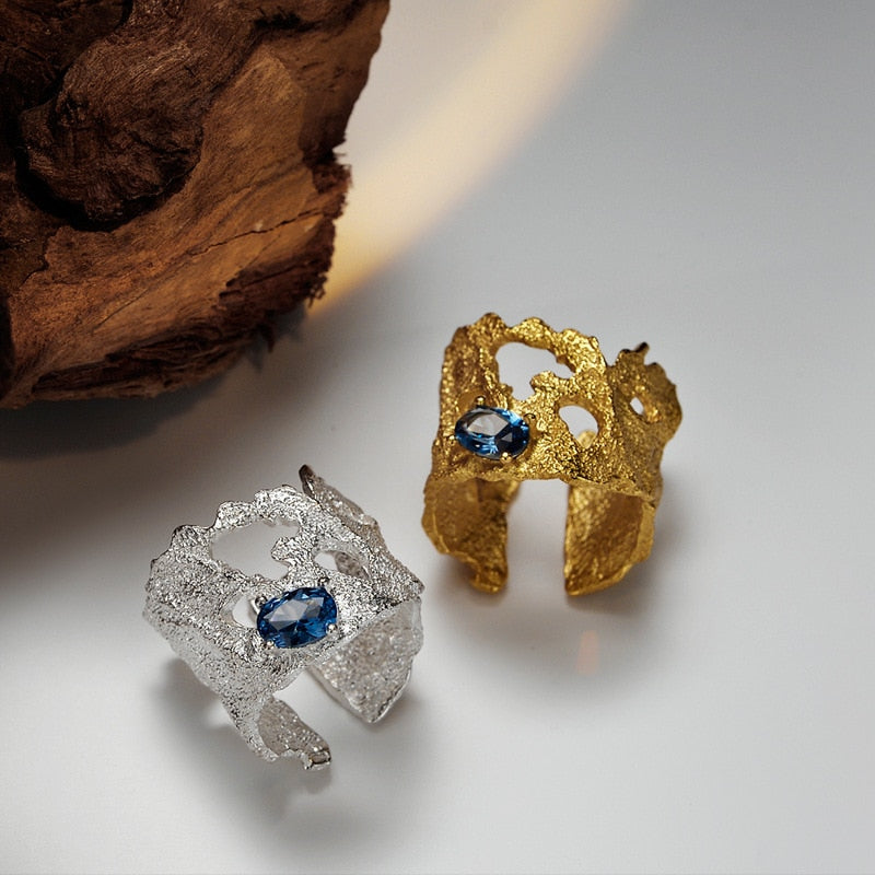 Anneaux larges à motifs Zircon bleu R1195