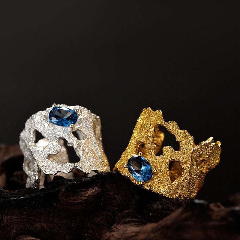 Anneaux larges à motifs Zircon bleu R1195