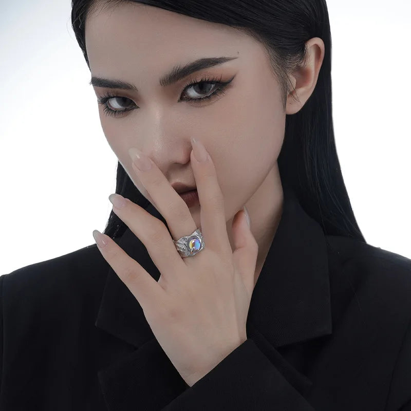 Bague à motif épais en pierre de lune R1214