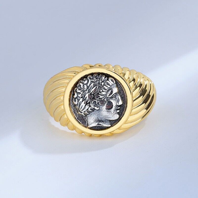 Bague de pièce de monnaie ancienne à motifs épais Apollo R1073