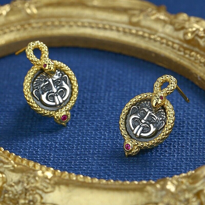 Boucles d'oreilles en pièces de monnaie grecques Medusa Snake E1064