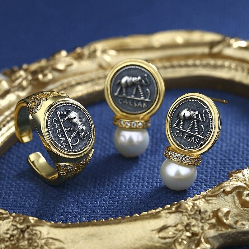 Boucles d'oreilles César en pièces de monnaie romaines E1009