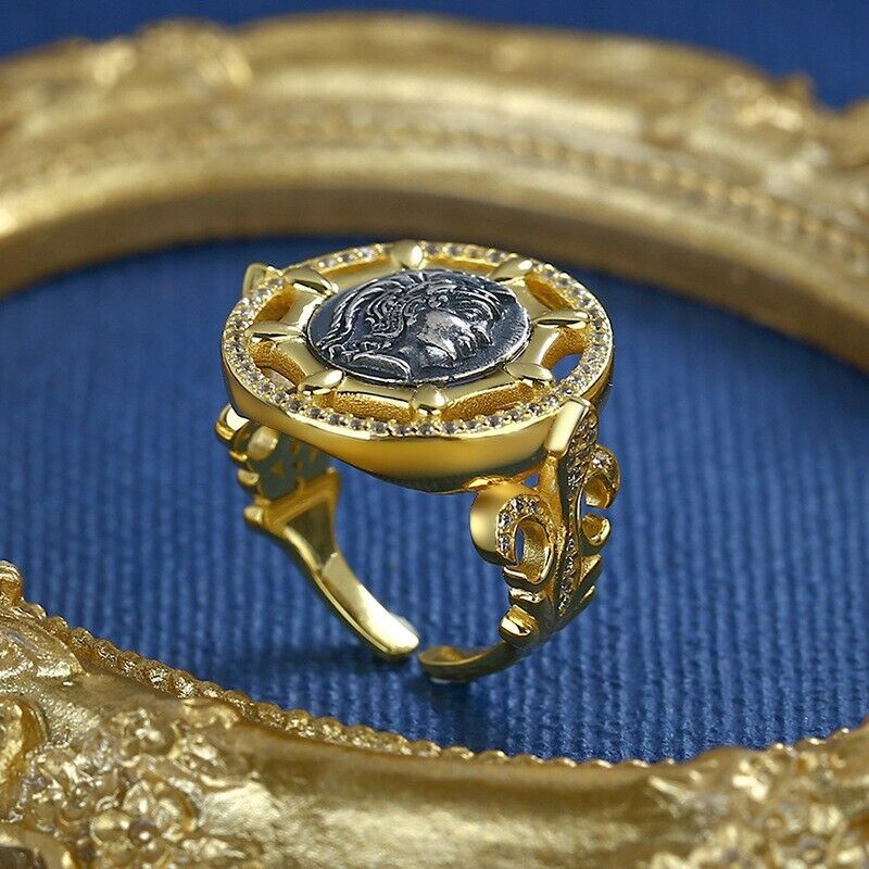 Bague de pièce de monnaie grecque Athéna étoilée R1072