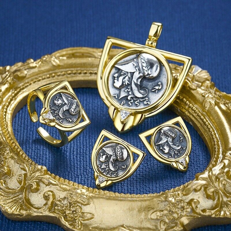 Boucles d'oreilles en pièces de monnaie grecques Athena Shield E1075