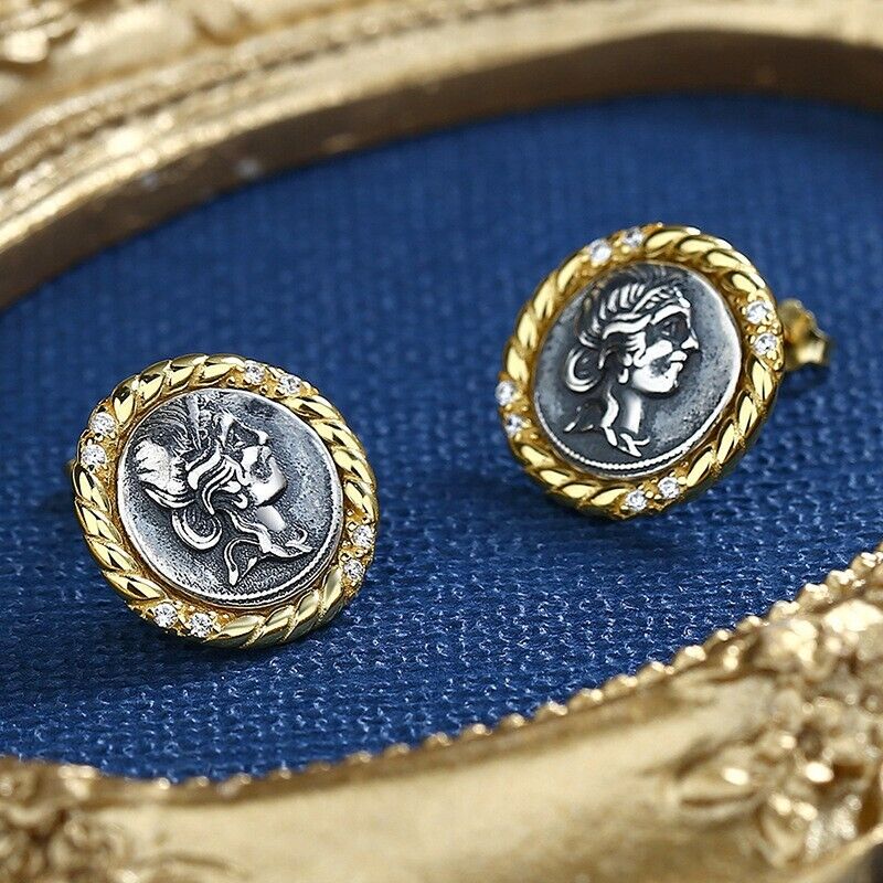 Boucles d'oreilles en pièces de monnaie romaines Jules César E1023