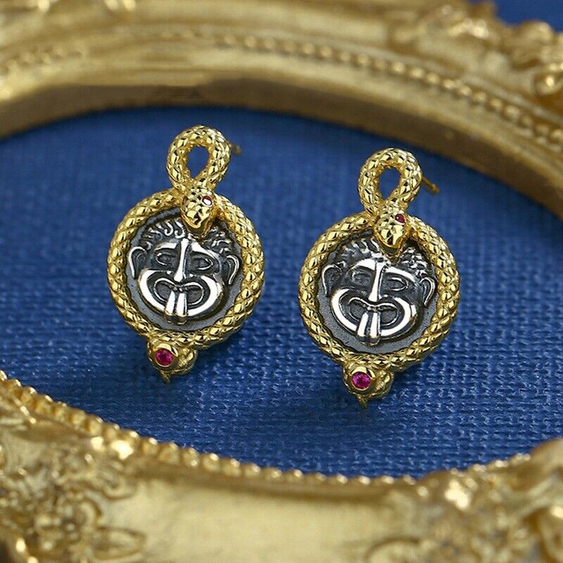 Boucles d'oreilles en pièces de monnaie grecques Medusa Snake E1064