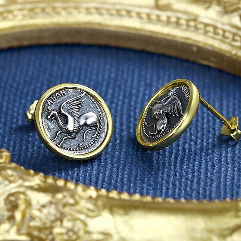 Boucles d'oreilles en pièces de monnaie grecques Gryphon Dolphin E1044