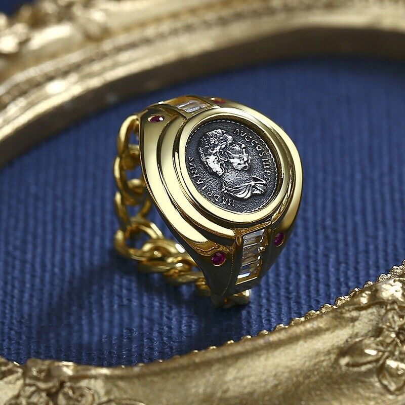 Bague de réplique de pièce de monnaie romaine d'Hadrien R1015