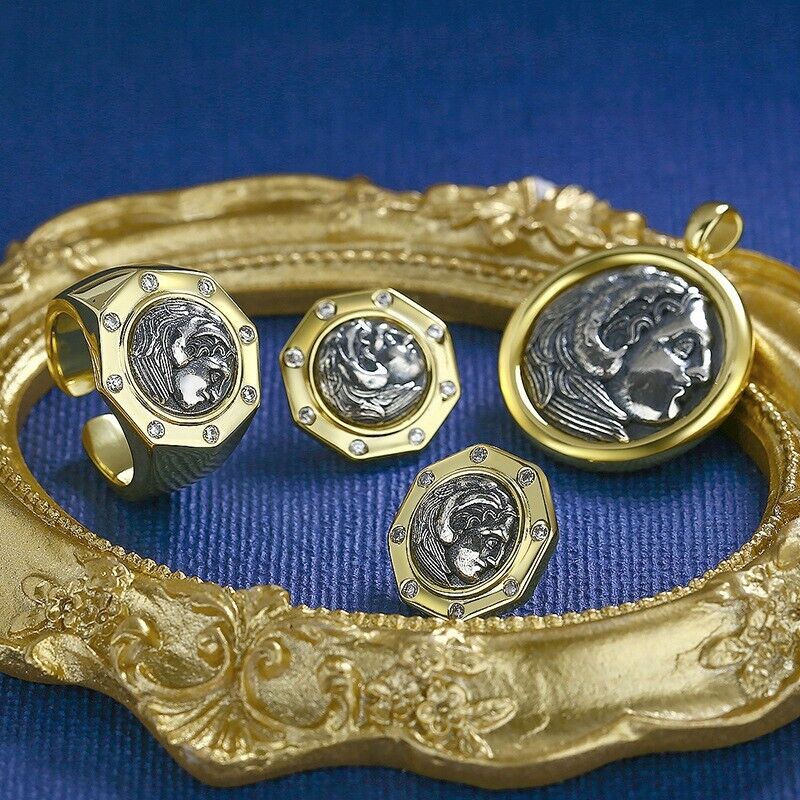 Bague de réplique de pièce de monnaie grecque Hercules R1055