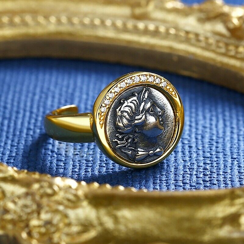 Bague réplique de pièce de monnaie grecque Artemis R1061