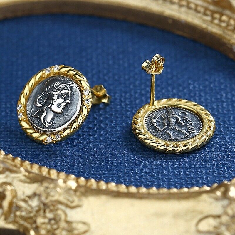 Boucles d'oreilles en pièces de monnaie romaines Jules César E1023