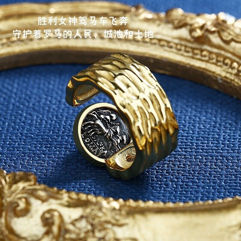 Bague large pièce de monnaie romaine battue R1004