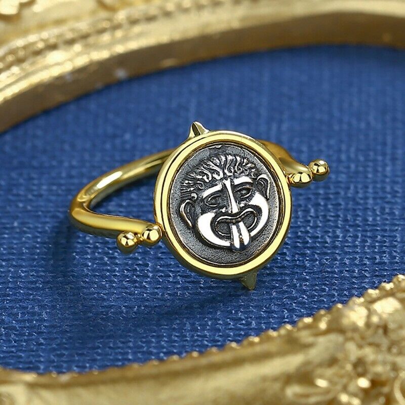 Bague pièce de monnaie ancienne rotative Medusa R1070