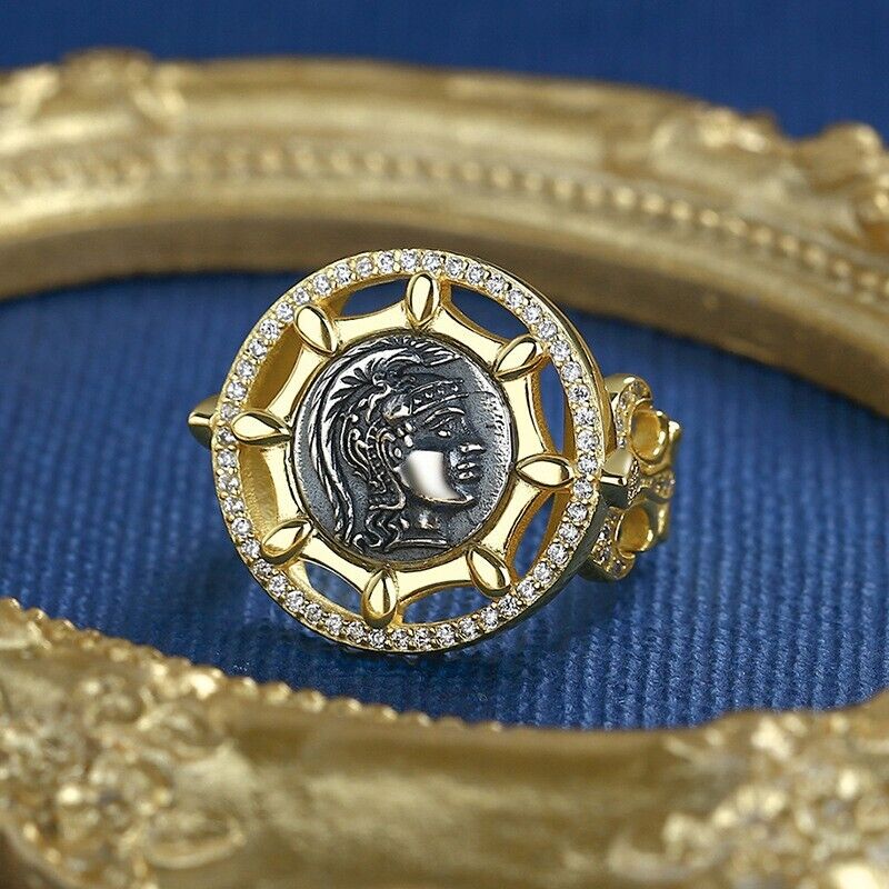 Bague de pièce de monnaie grecque Athéna étoilée R1072