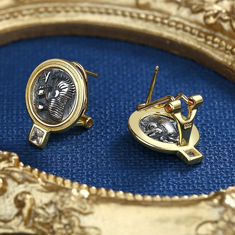 Boucles d'oreilles en pièces de monnaie grecques Lion et Sanglier E1071