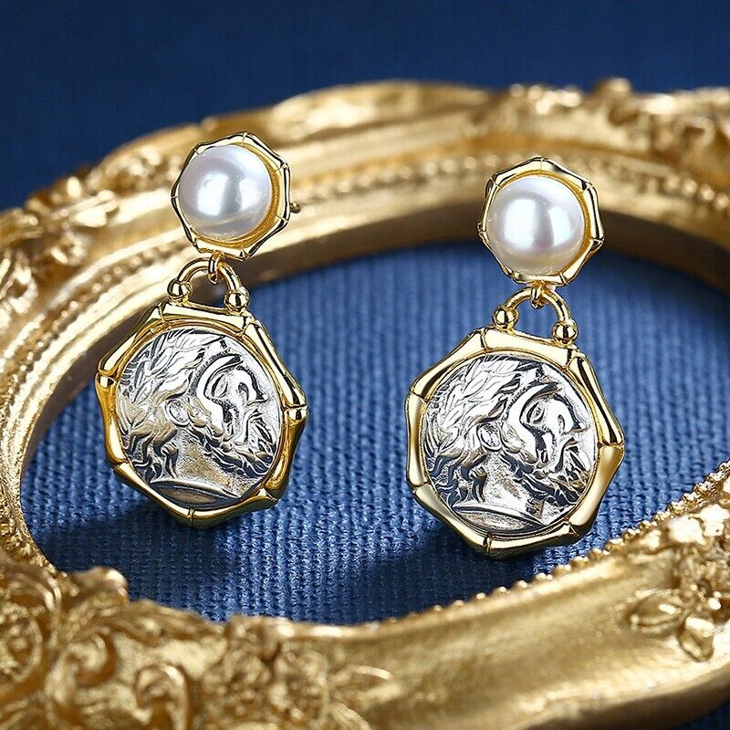 Boucles d'oreilles pièce de monnaie grecque Zeus E1021B