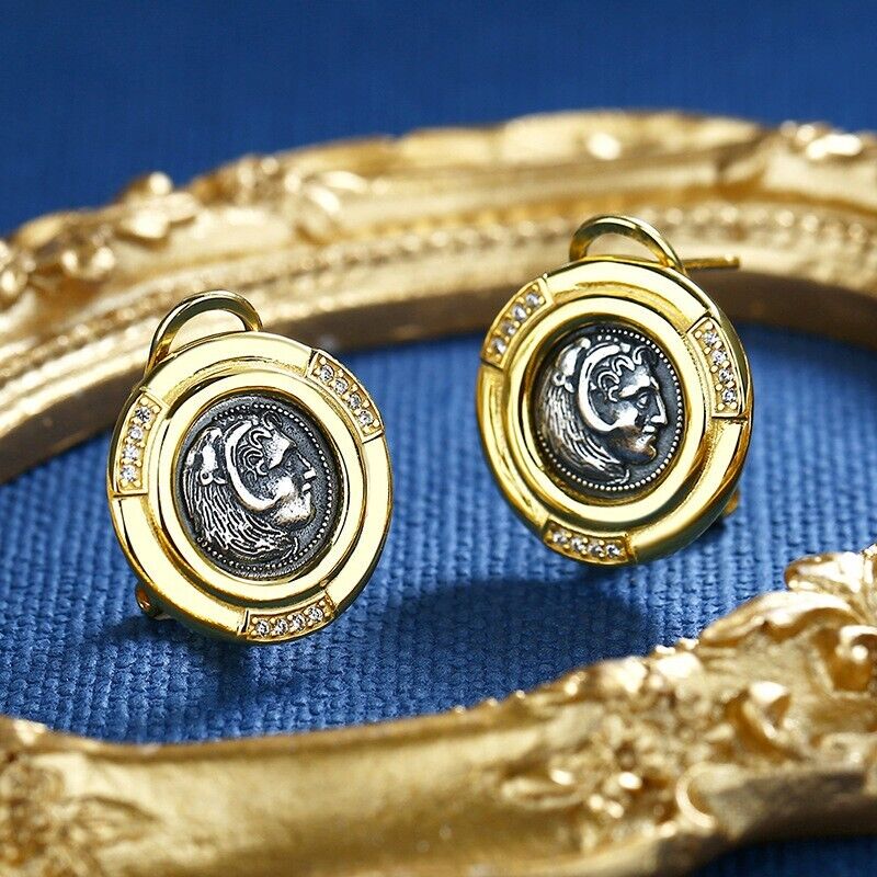 Boucles d'oreilles Hercules en pièces de monnaie grecques E1029