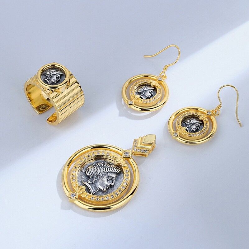 Boucles d'oreilles en pièces de monnaie grecques Héra E1037