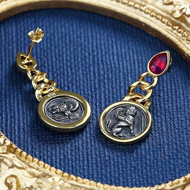 Boucles d'oreilles en pièces de monnaie grecques Sphinx E1031