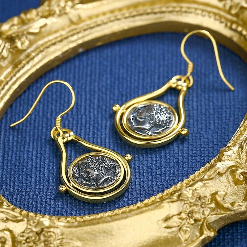 Boucles d'oreilles rotatives en pièce de monnaie grecque Arethusa E1051