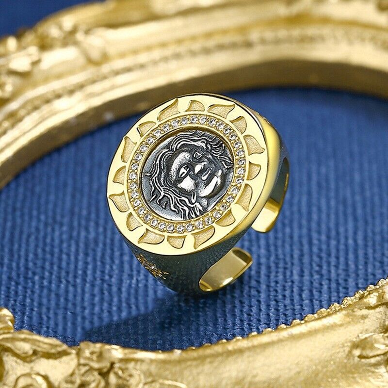 Bague grecque Hélios avec pièce de monnaie romaine R1018