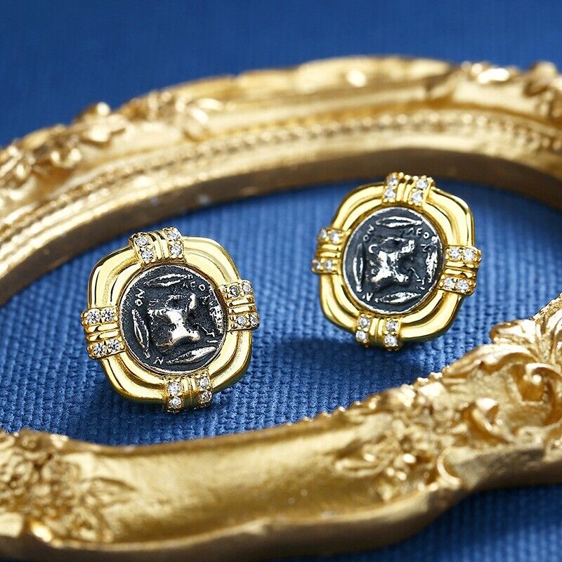 Boucles d'oreilles en pièces de monnaie grecques Lion rugissant E1015