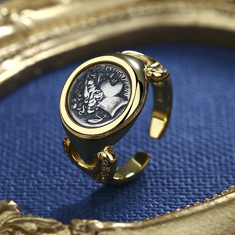 Bague de réplique de pièce de monnaie romaine Apollon grecque R1017